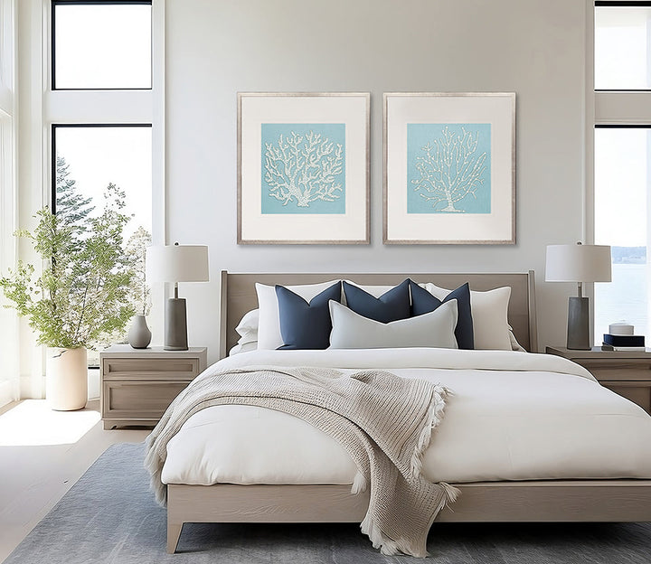 Coral Motif IV (Pale Blue) handmade textured artwork, framed – view 2