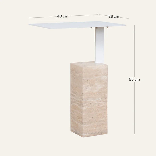 Petra Travertine & Matte White Side Table