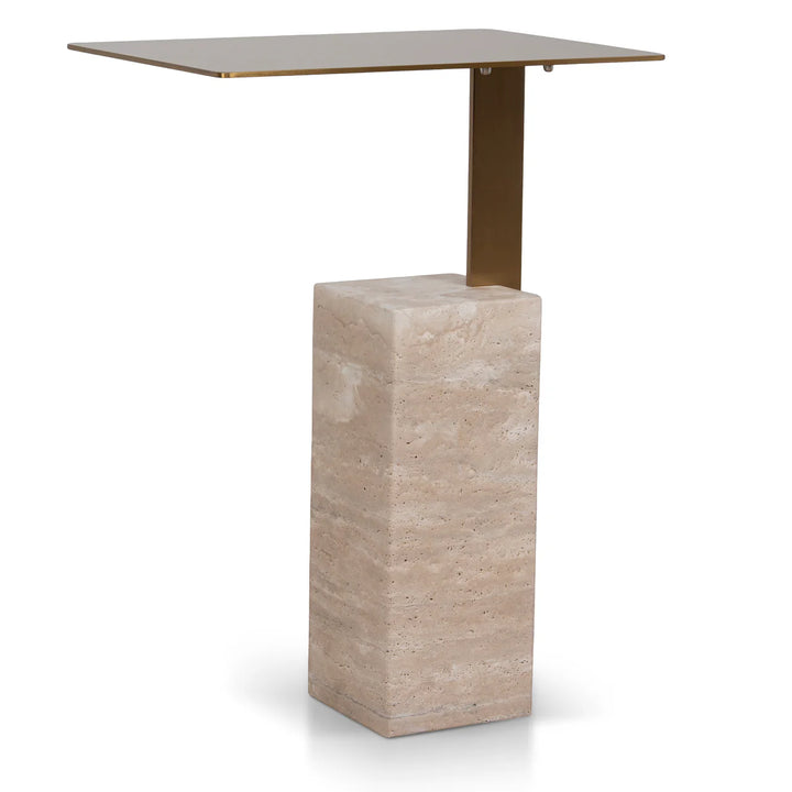 Petra Travertine & Brushed Gold Side Table