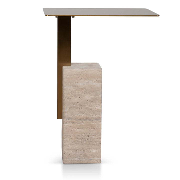 Petra Travertine & Brushed Gold Side Table