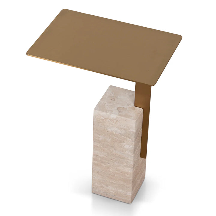 Petra Travertine & Brushed Gold Side Table