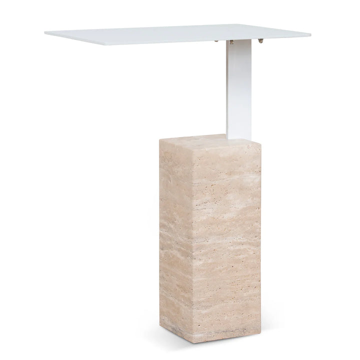 Petra Travertine & Matte White Side Table