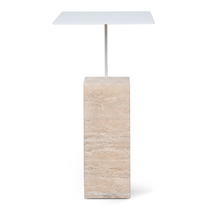 Petra Travertine & Matte White Side Table