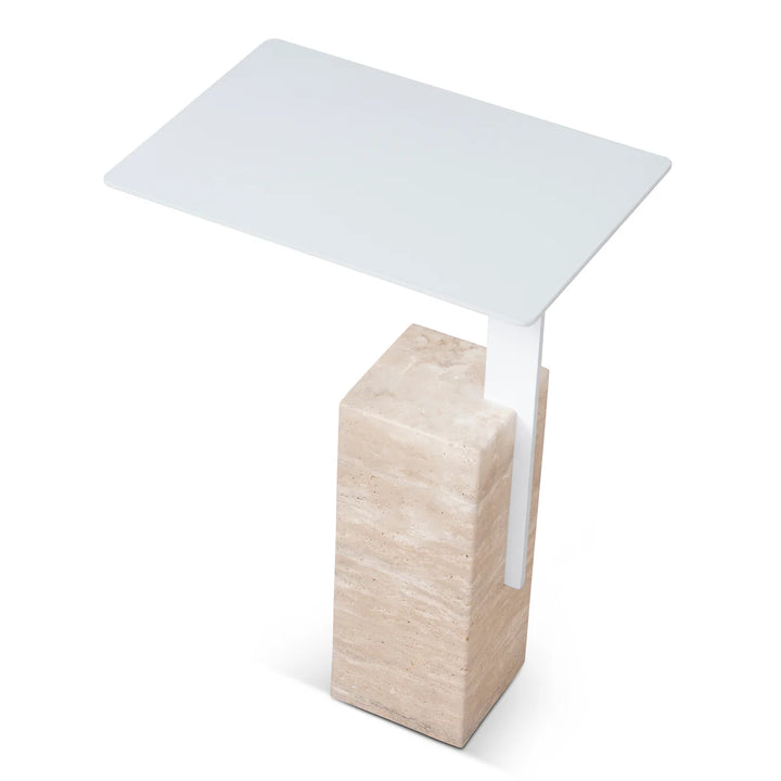 Petra Travertine & Matte White Side Table