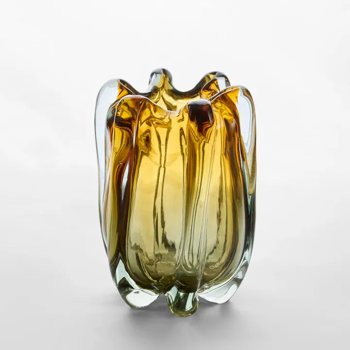 Solenne Handblown Glass Vase Amber & Green