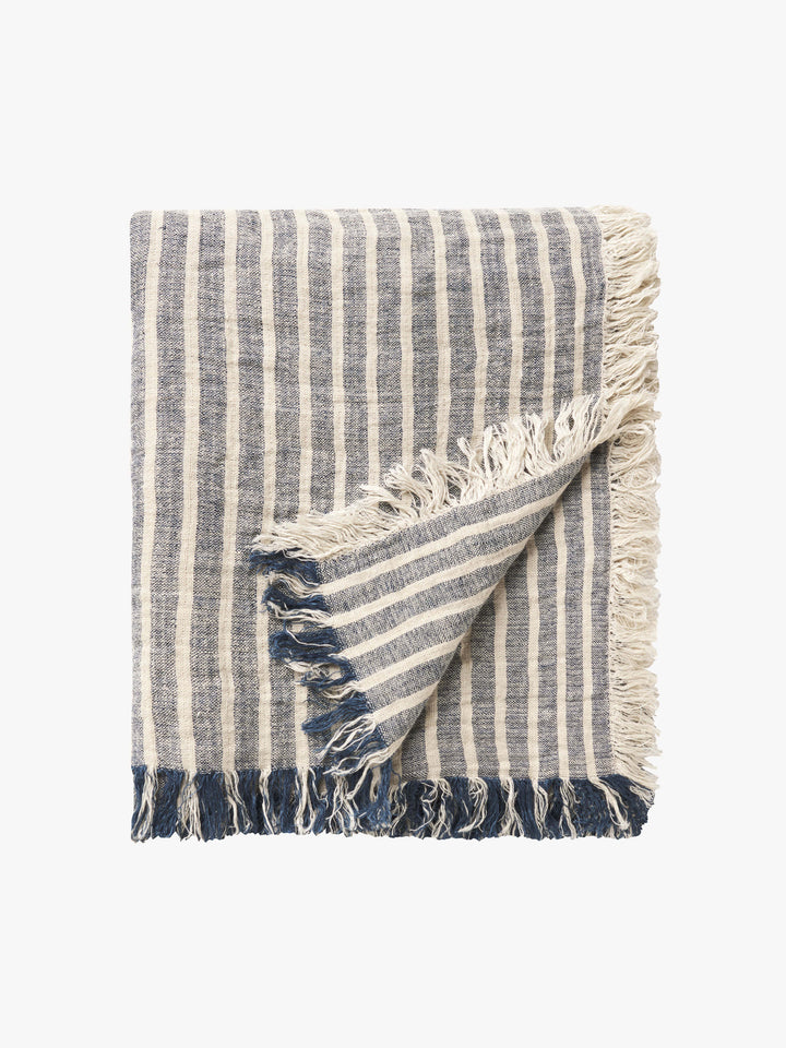 Ava Indigo Stripe Pure Linen Throw