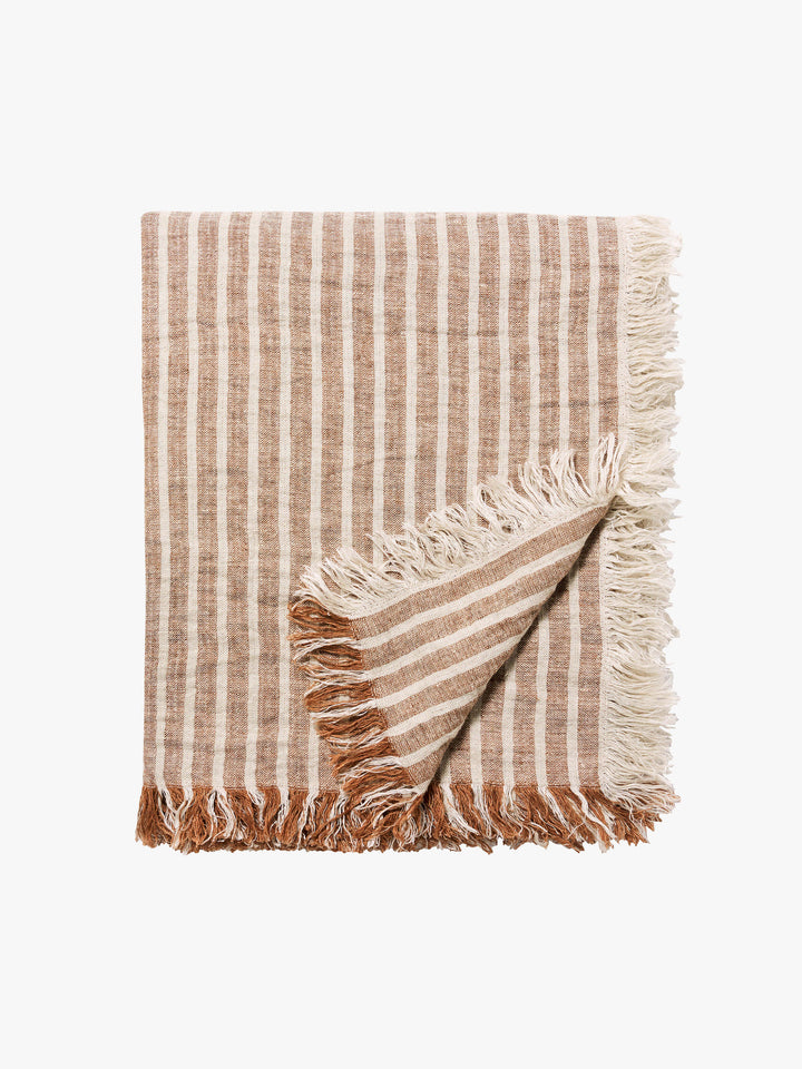 Ava Toffee Stripe Pure Linen Throw
