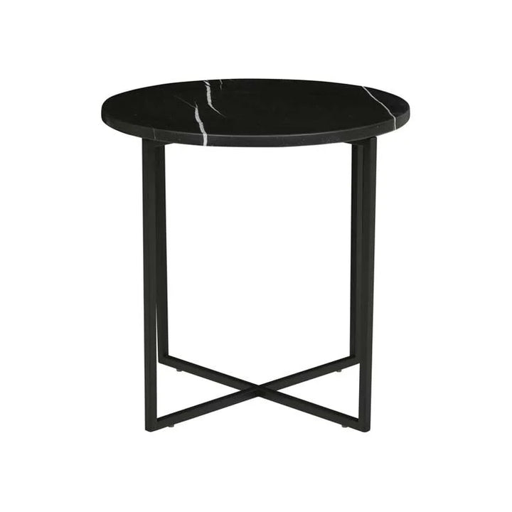 Elle Luxe Marble Black Round Side Table
