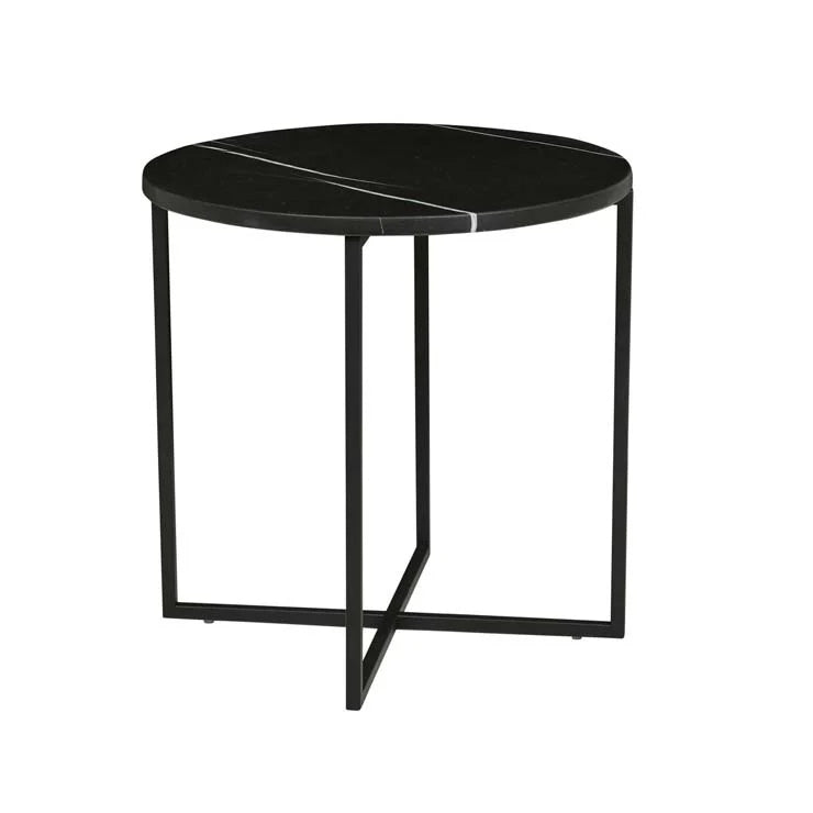 Elle Luxe Marble Black Round Side Table
