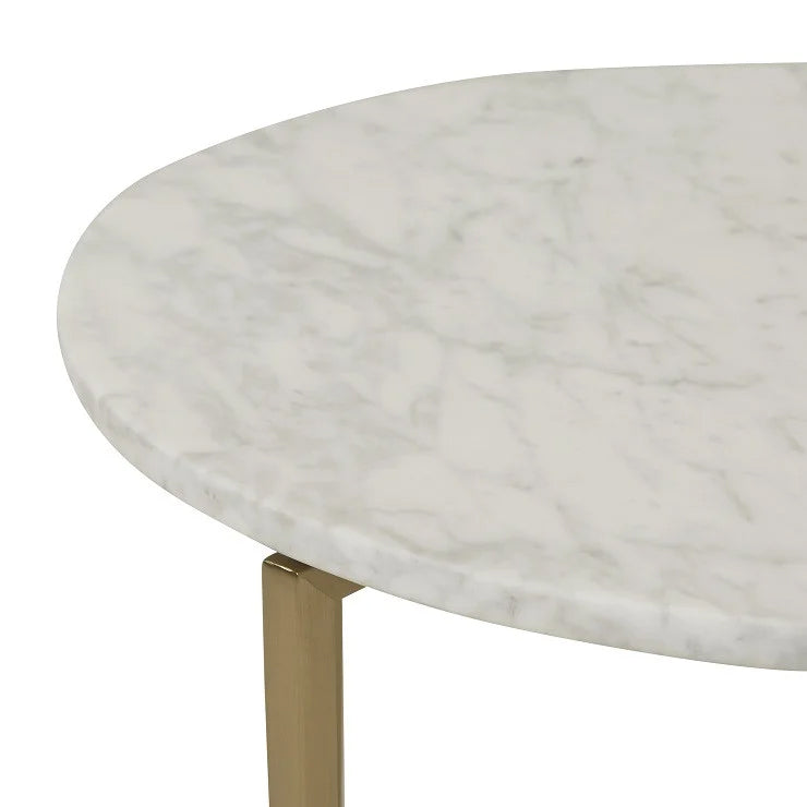Elle Luxe Marble Brushed Gold Round Side Table